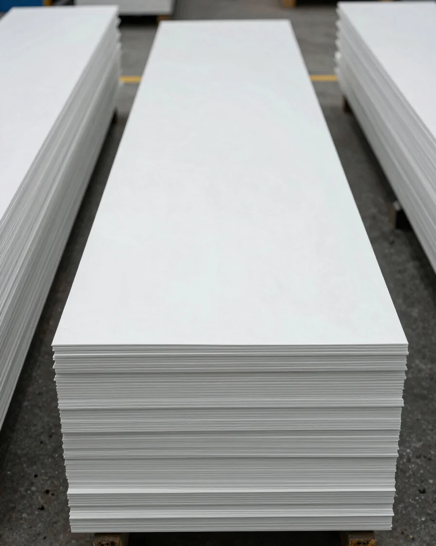 Clean daylight photograph of POM, PP, and PE rod and sheet stock